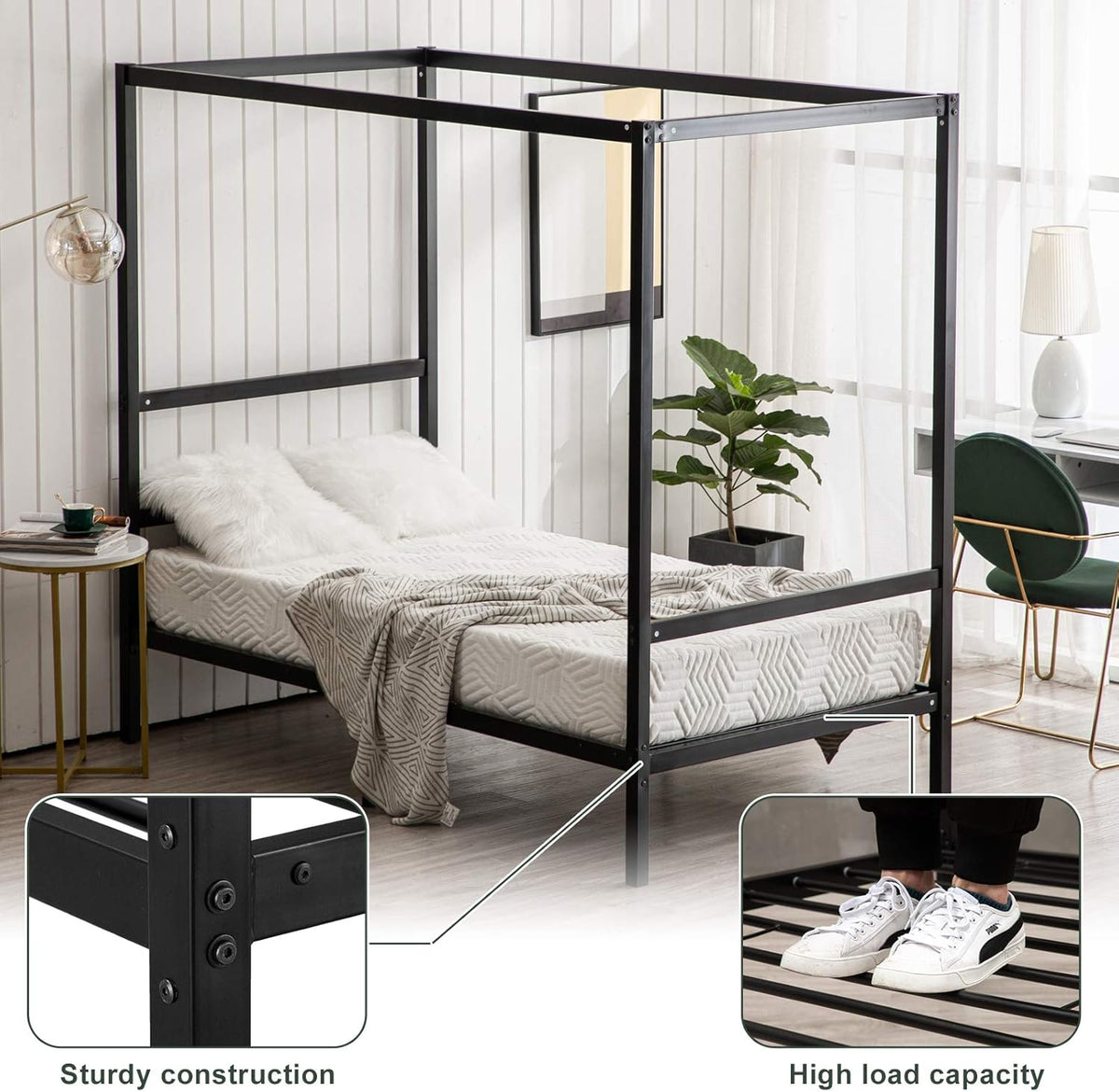 Black Twin Size Canopy Bed Frame D334