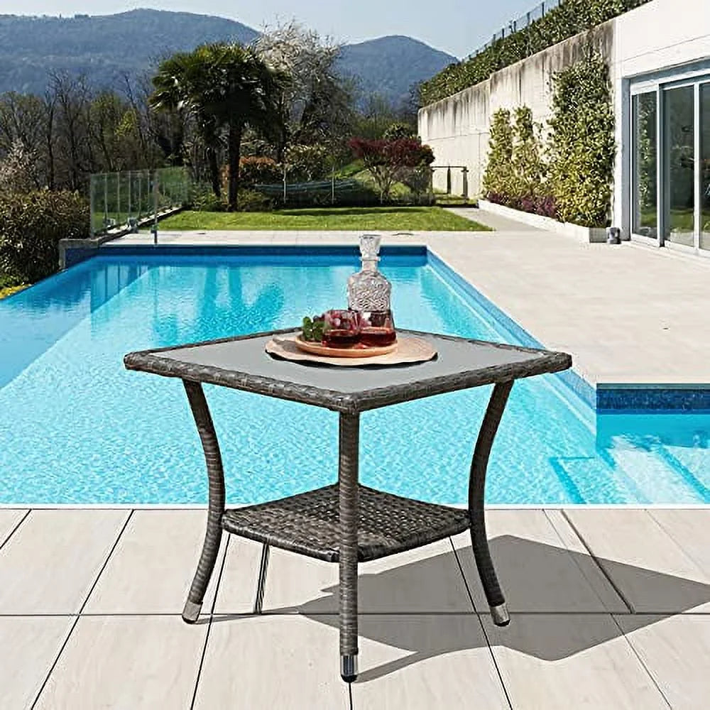 20" Square Wicker Outdoor Side Table with Storage V6917