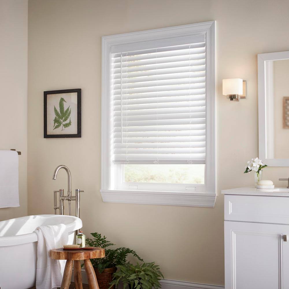 White Cordless Faux Wood Blind 33 in. W x 84 in. L S22177