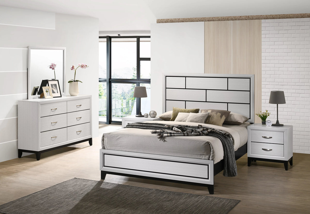 White Queen Bed, Dresser, Mirror, 2 Night Stands Bedroom Set O611944