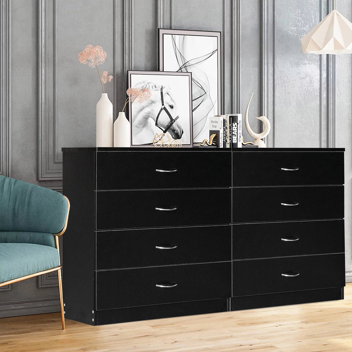 Black 4 Drawer Wood Dresser B741