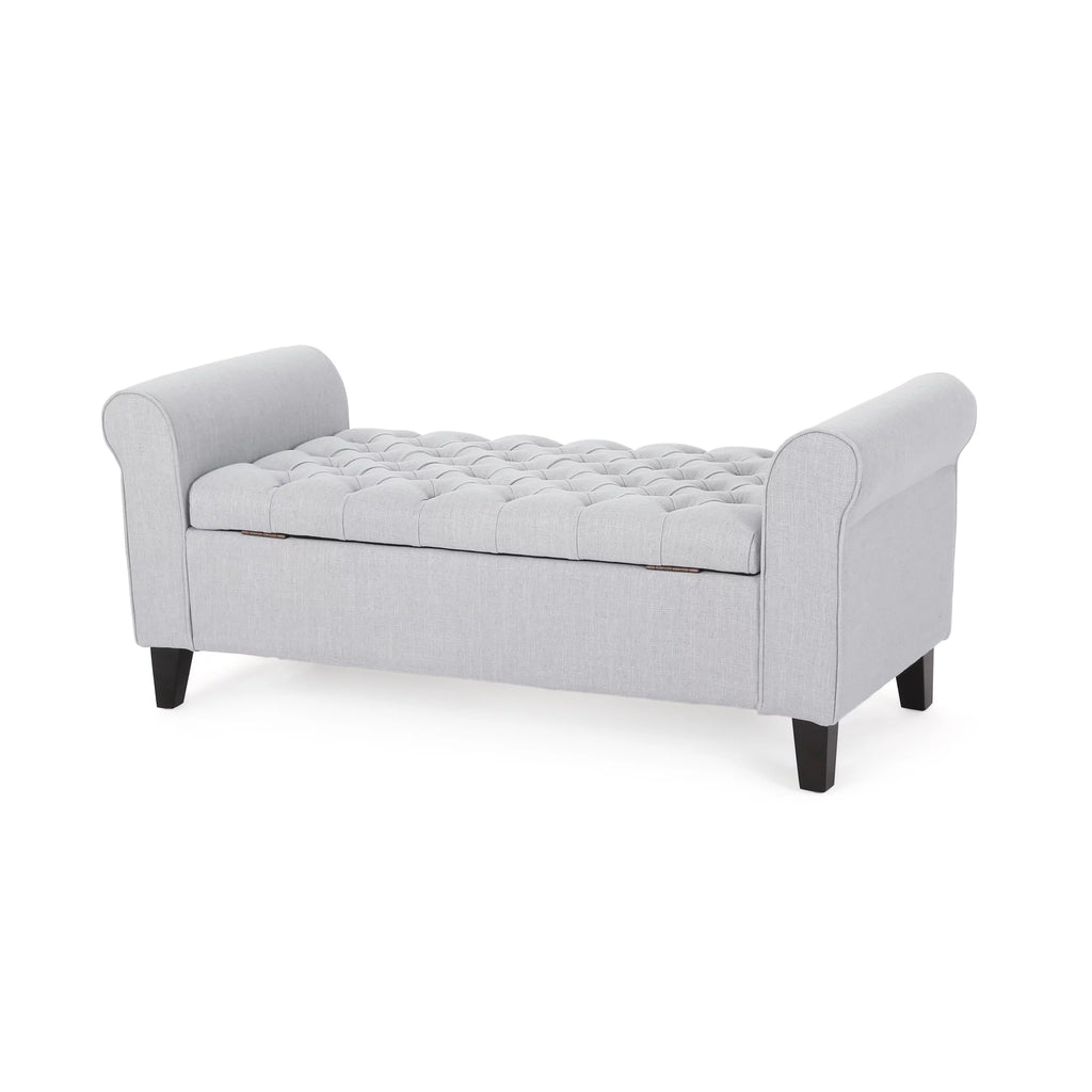 Light Gray and Dark Brown Fabric Storage Ottoman Bench D187402
