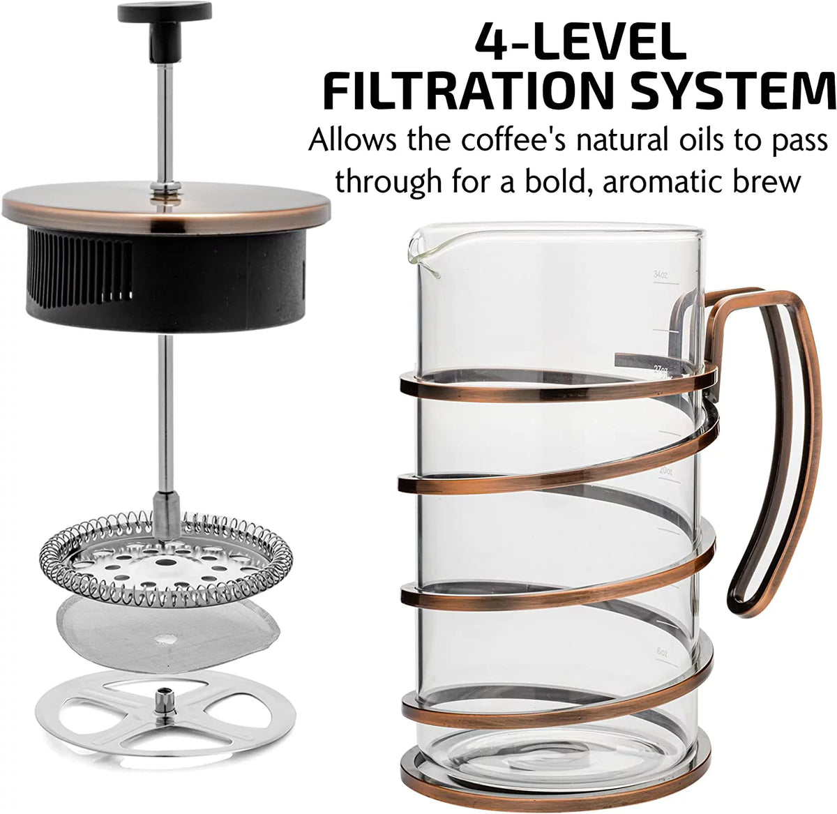 34 Ounce French Press Coffee & Tea Maker Borosilicate Glass T281342