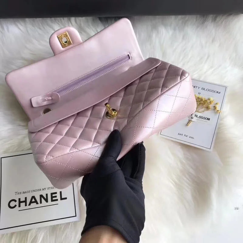 Pink Gold Medium Lambskin Leather Flap Bag E174884