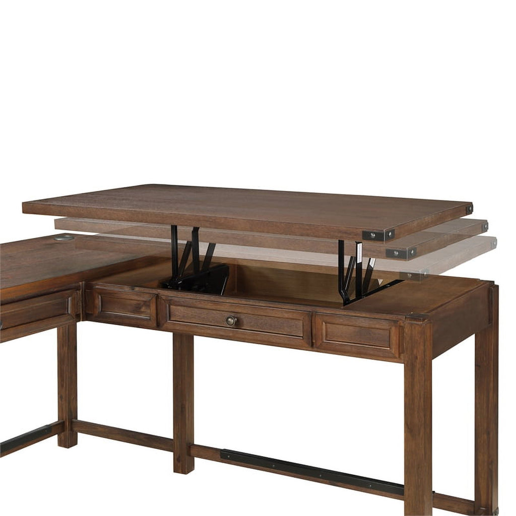 Brushed Walnut Engineered Wood Sit-to-Stand L-Desk Y525765