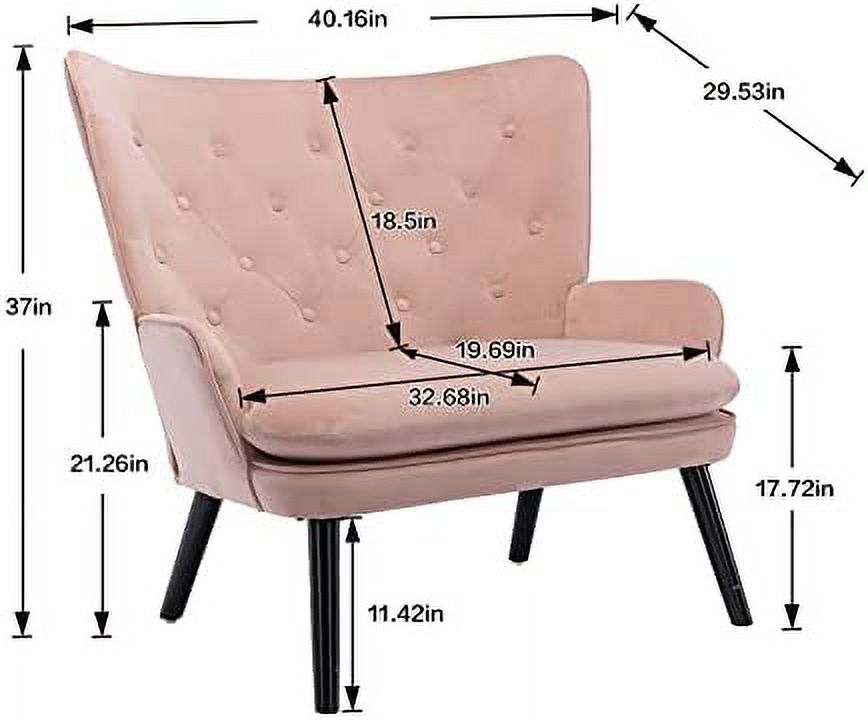 Pink Velvet Tufted Wingback Accent Chair with Solid Wood Legs B900
