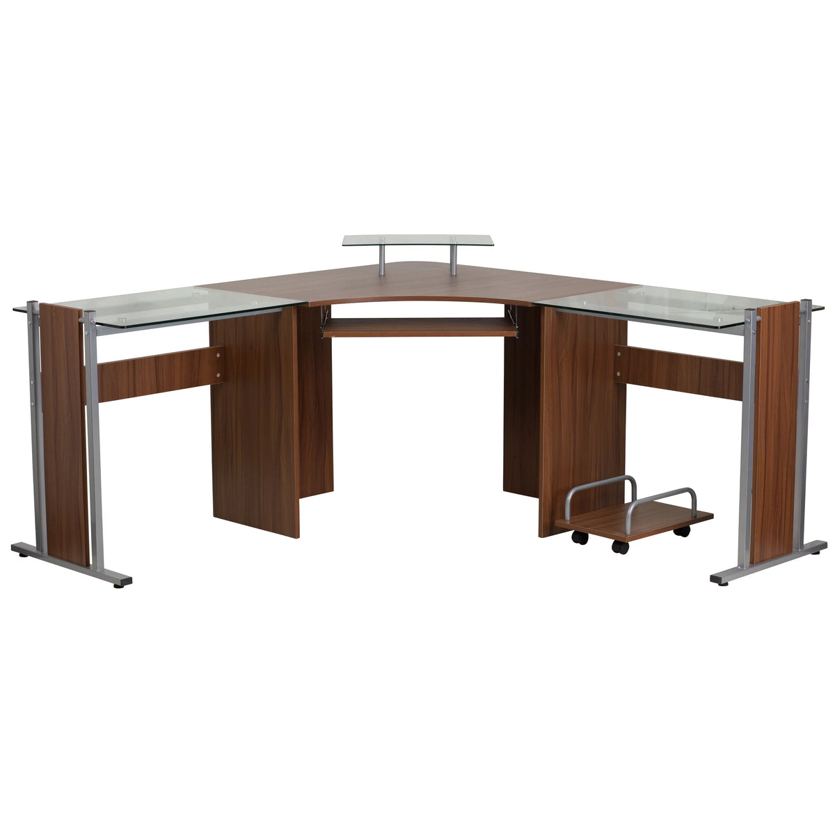 Teakwood Laminate Corner Desk with Keyboard Tray and CPU Cart G654