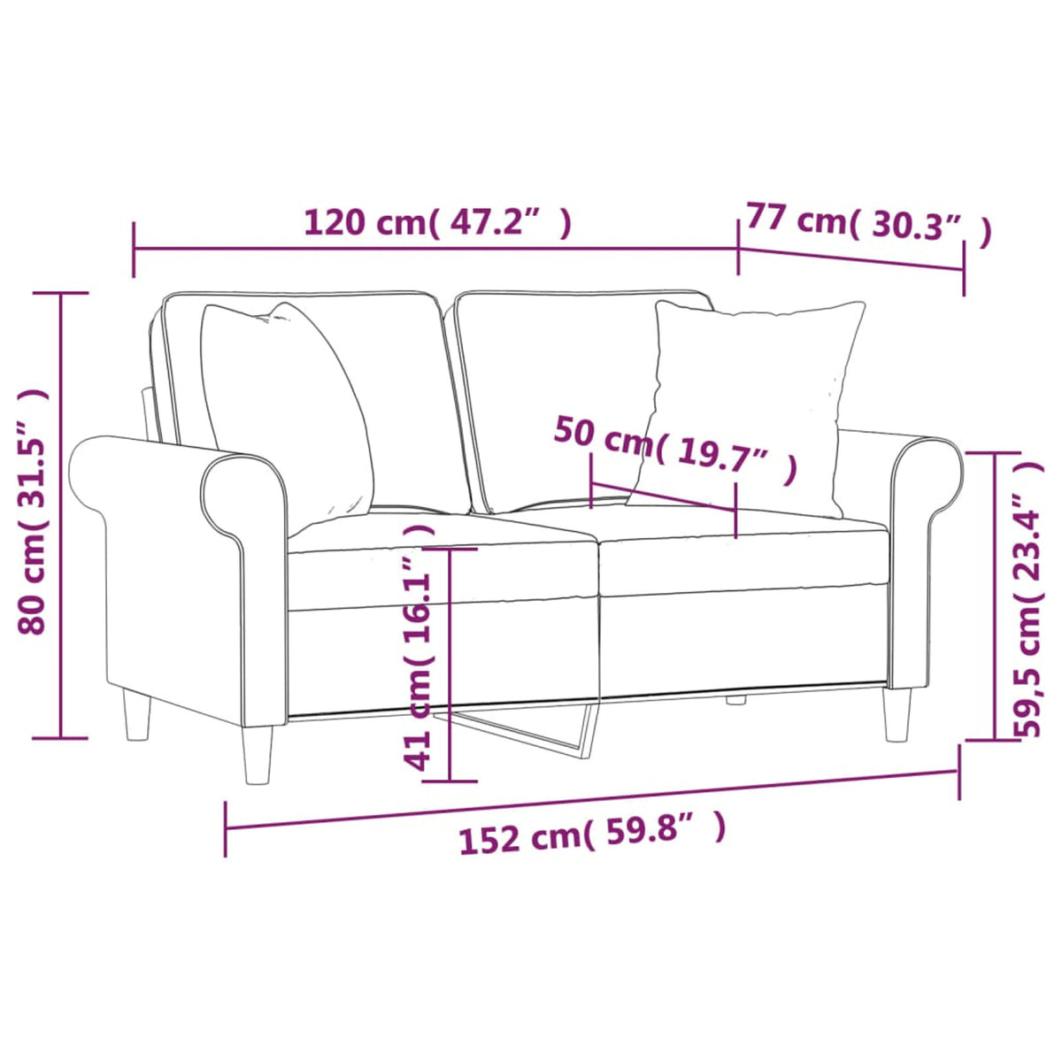 Gray 47.2" Fabric 2-Seater Sofa W8573