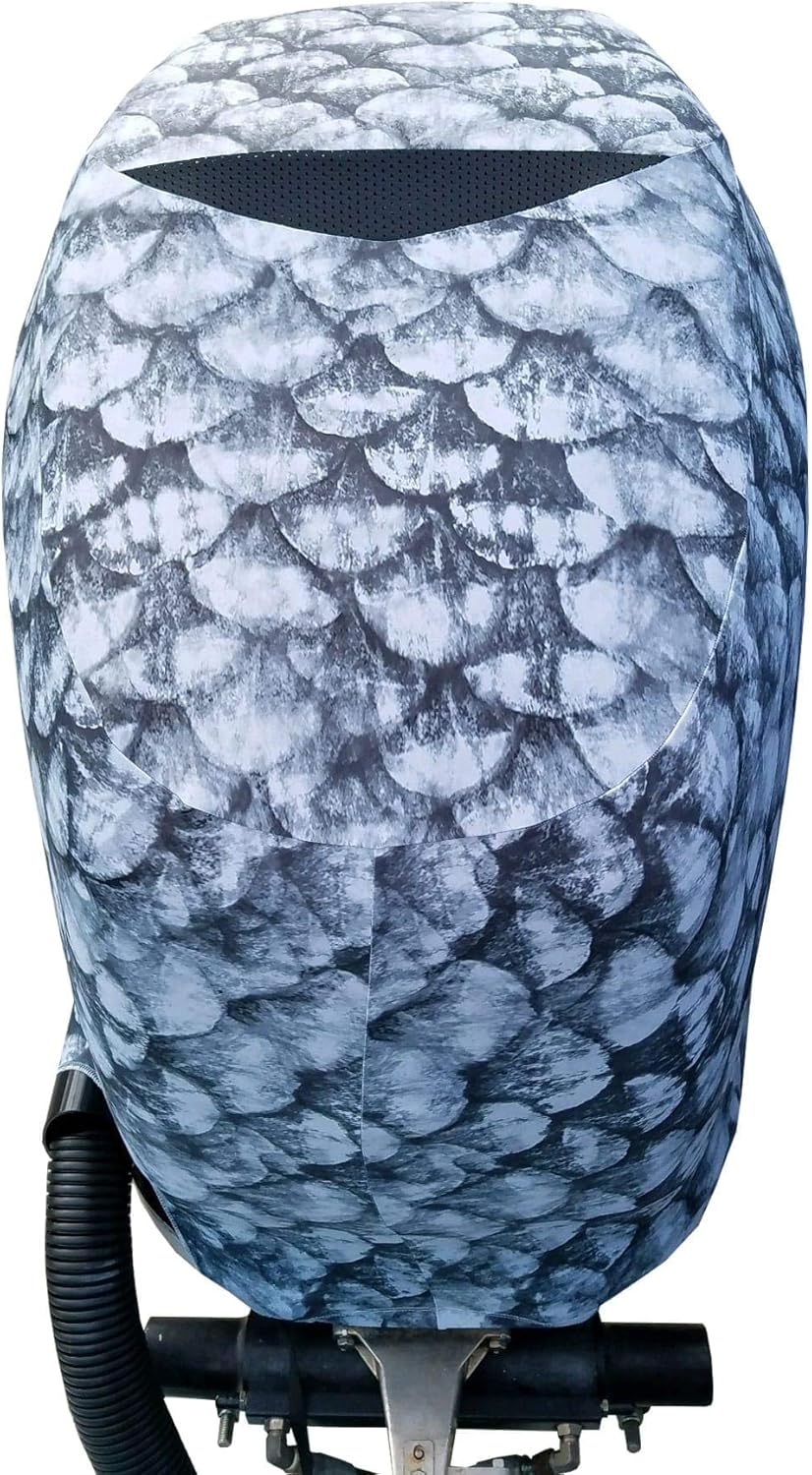 Grey Fish Scales Outboard Motor Cover with Side Vents T296