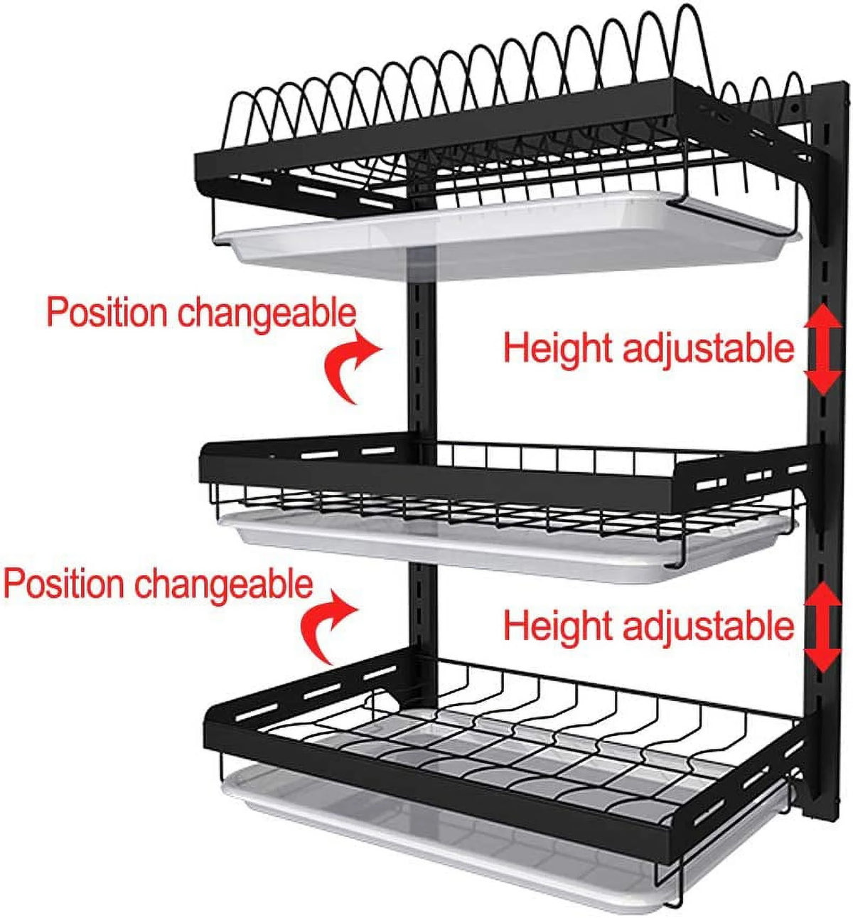 Black Stainless Steel 3 Tier Dish Drying Rack with Drainboard C3264