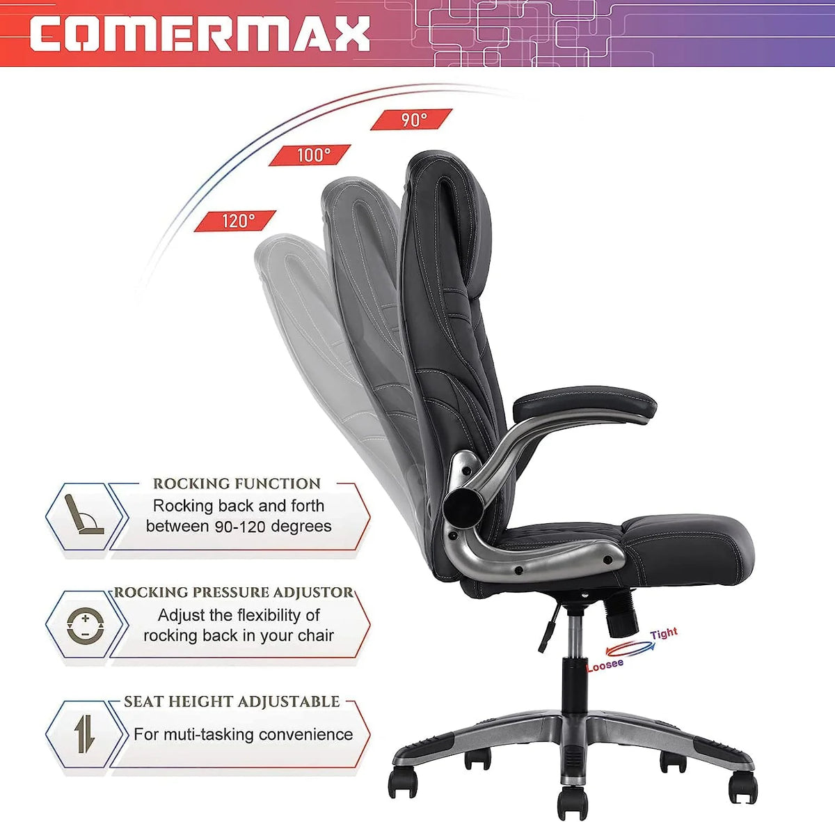 Black Ergonomic Office Chair with Lumbar Support W694856