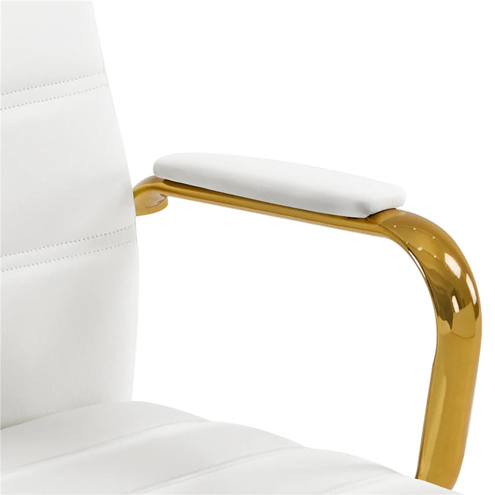 360° Swivel PU Leather Office Chair with Gold Frame, White Q76667