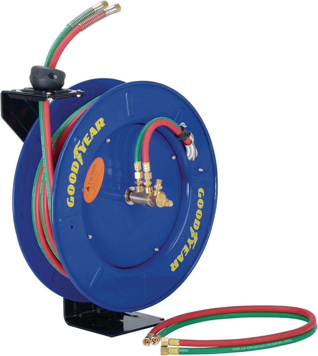 Retractable Twin Oxygen Acetylene Rubber Hose Reel, 1/4" x 50', 300PSI B117887