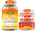 2 Pack Vegan Vitamin D3 5000IU K2 Gummies + 1 Pack Vitamin C Gummies D148