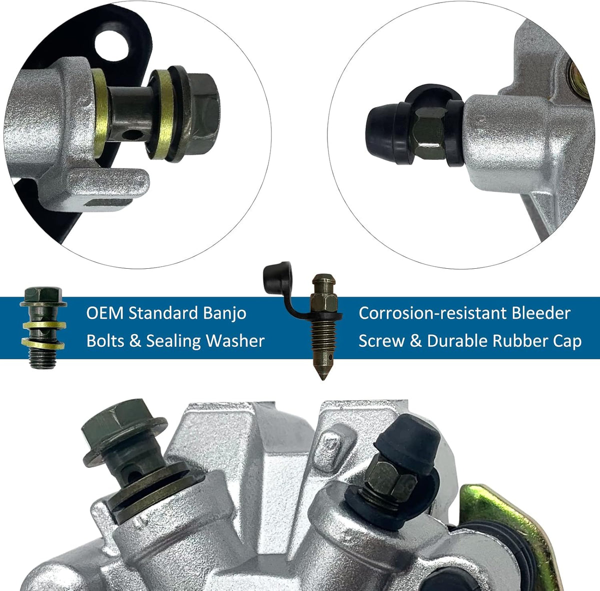 Front Left Right & Rear Brake Calipers for Suzuki Vinson 500 LT-A500F/LT-F500F 2003-2007 Pack of 2 P104
