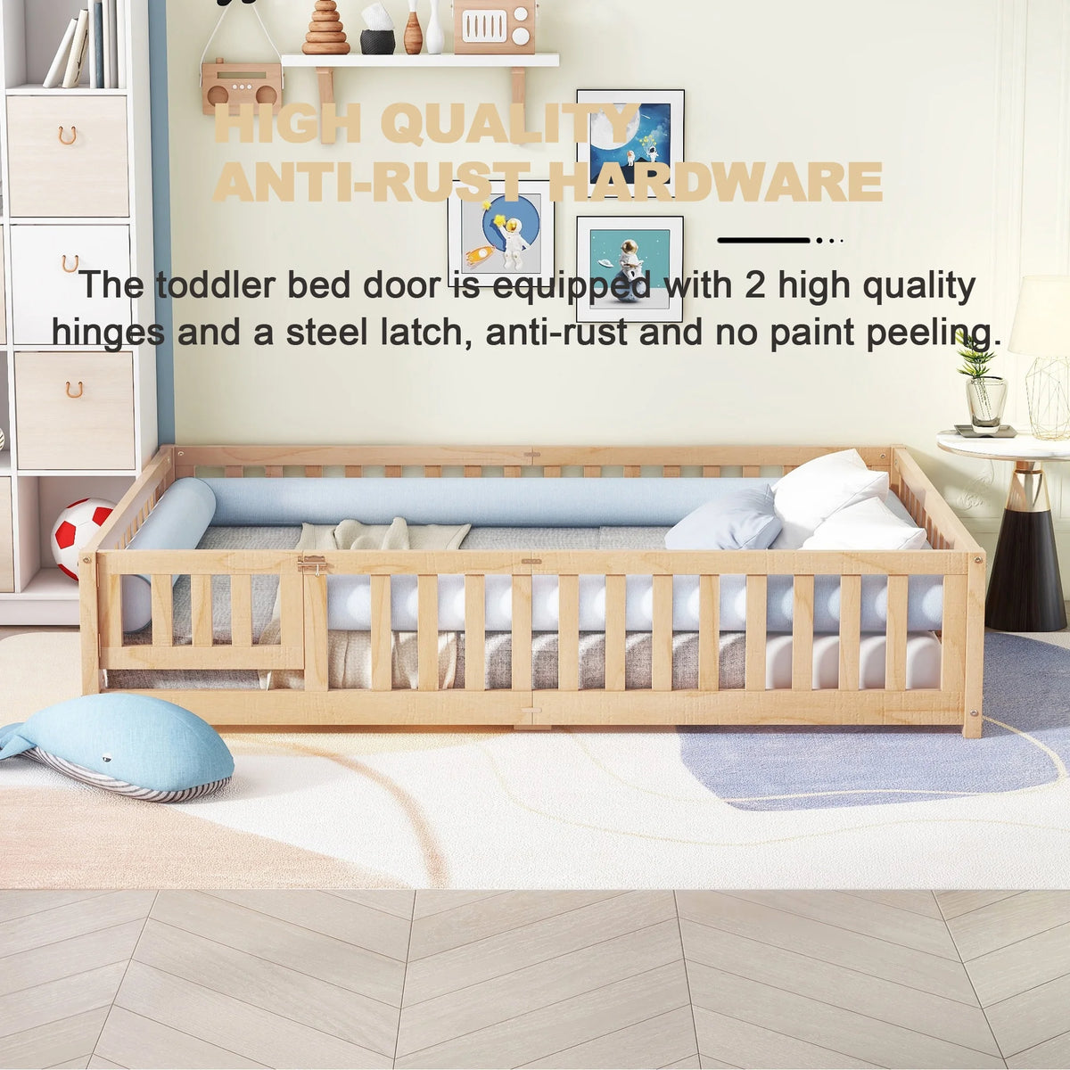 Queen Natural Solid Wood Floor Bed Frame with Slats W794992