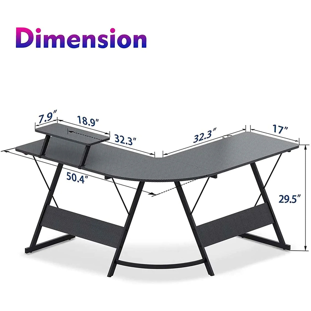 51 inch Black L-Shaped Computer Gaming Desk with Monitor Shelf B842
