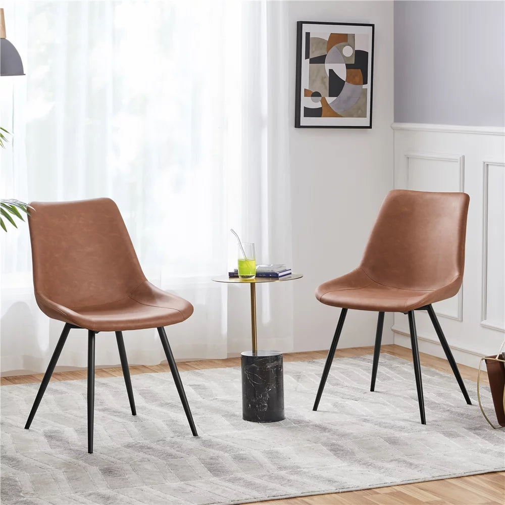 Brown Faux Leather Dining Chairs with Metal Legs Y45912