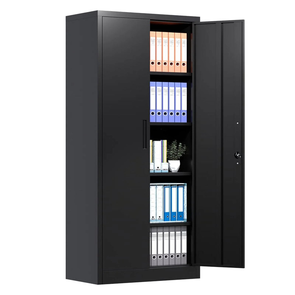 Black Metal Garage Storage Cabinet with Doors and Lock H8994
