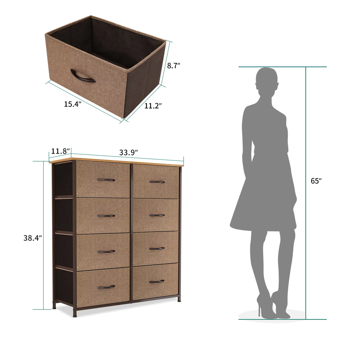 Light Gray 8 Drawer Vertical Dresser with Shelf C50192