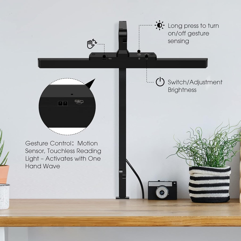 LED Desk Lamp with Clamp, Dimmable Swing Arm, 4 Color Modes S9654