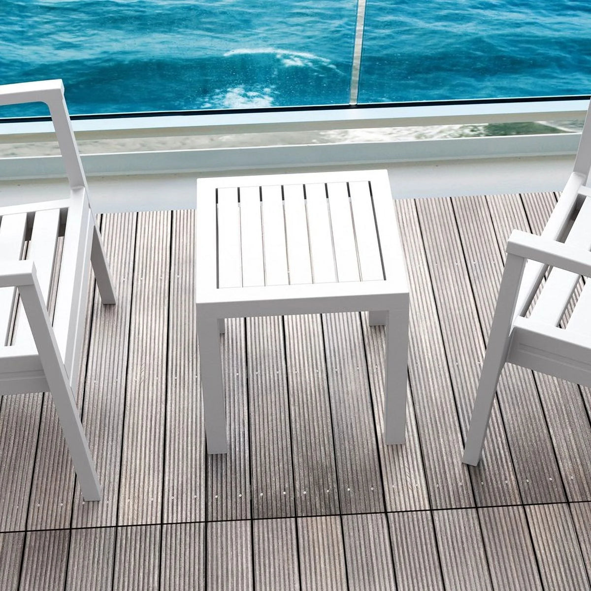 2 Piece White Resin Patio Side Table Set T11709