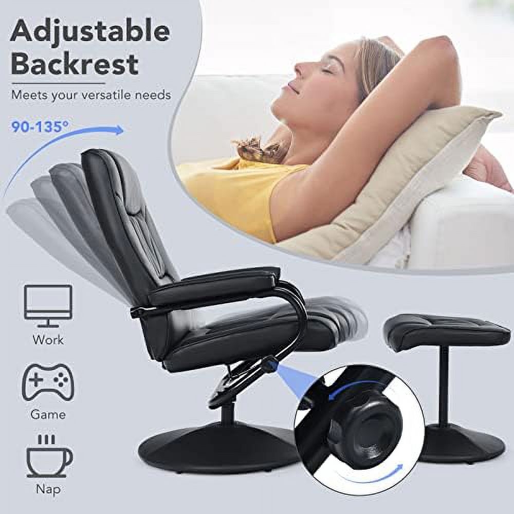 Brown PU Leather Swivel Reclining Chair with Ottoman C63924