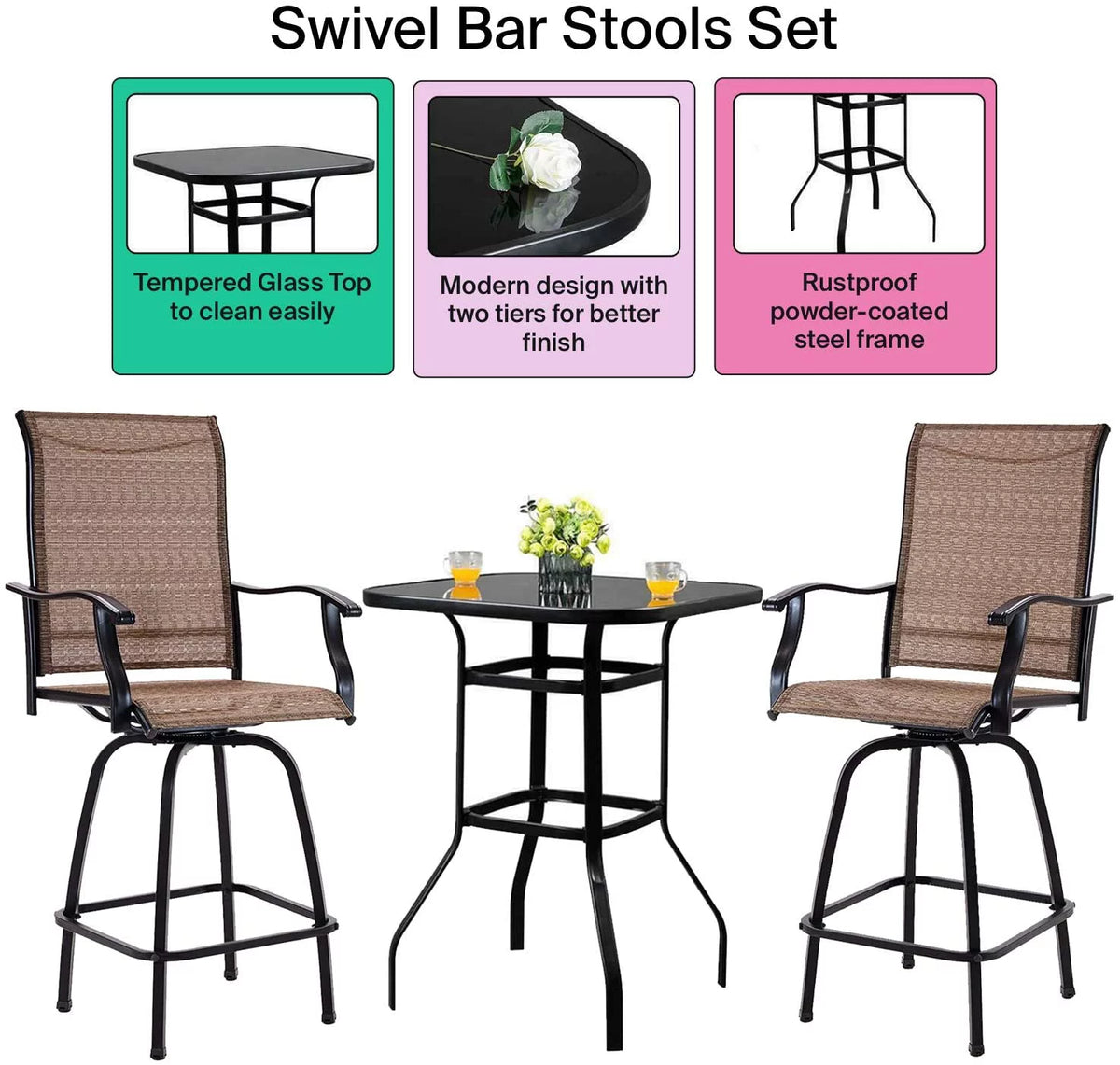 3 Piece Swivel Stools Set with Dining Chairs and Cafe Table D465567