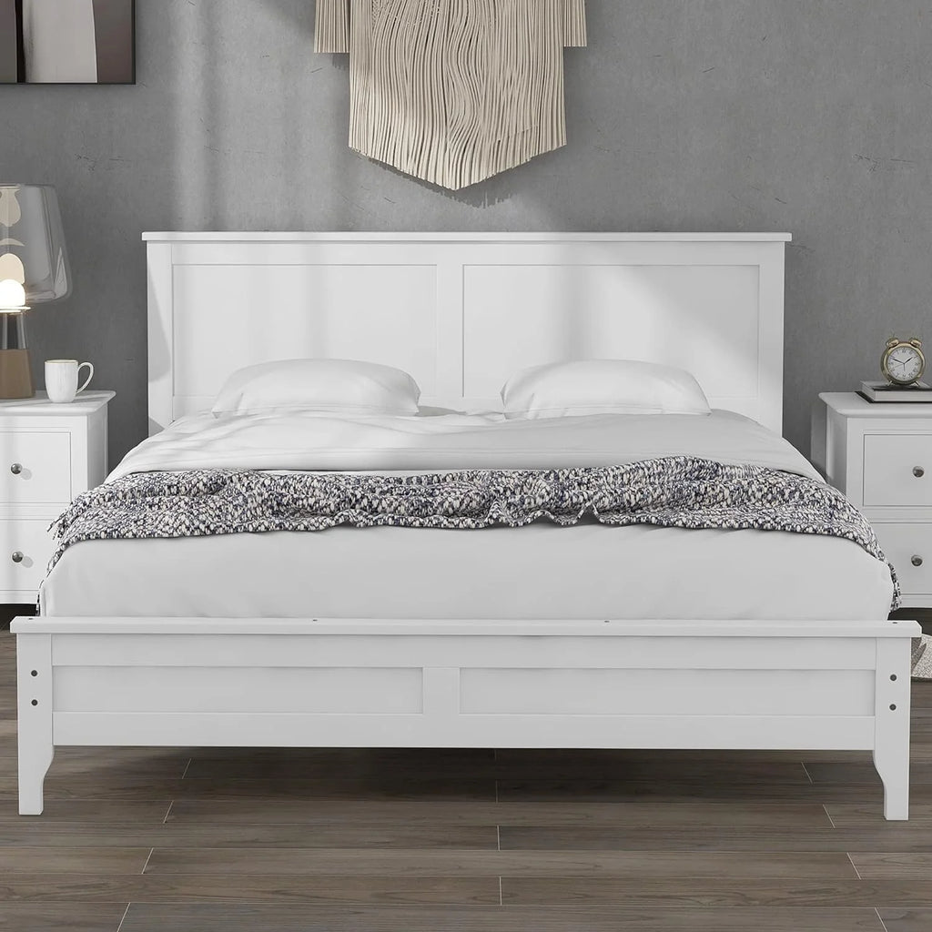 White King Size Solid Wood Platform Bed S47657