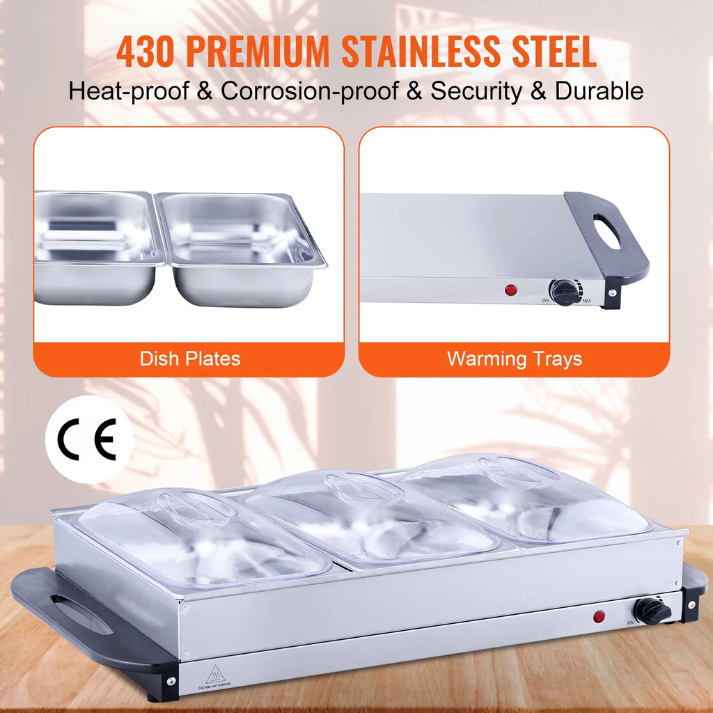 Electric Food Buffet Server with 3 Stainless Steel Warming Pan Q75946