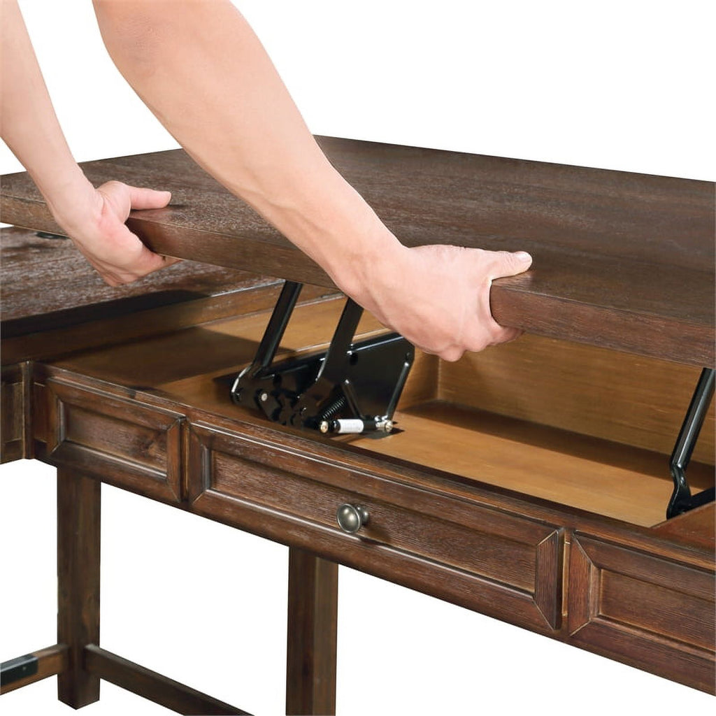 Brushed Walnut Engineered Wood Sit-to-Stand L-Desk Y525765