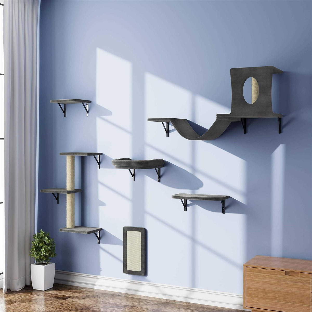6 Pcs Wall-Mounted Cat Shelves K225585