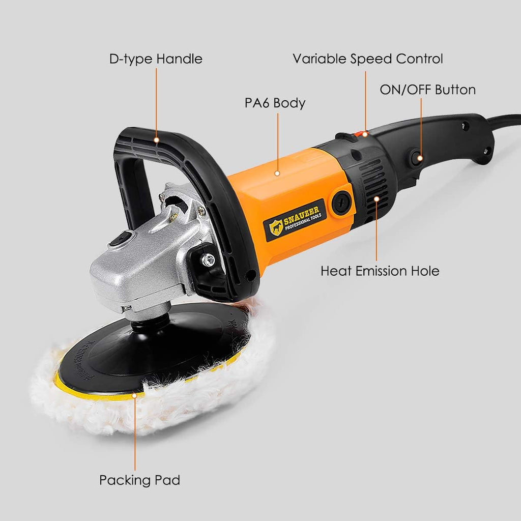 Electric Car Polisher 6-Speed Rotary Polisher 7 Buffer Sander with Bonnet Pad, 10Amp B764