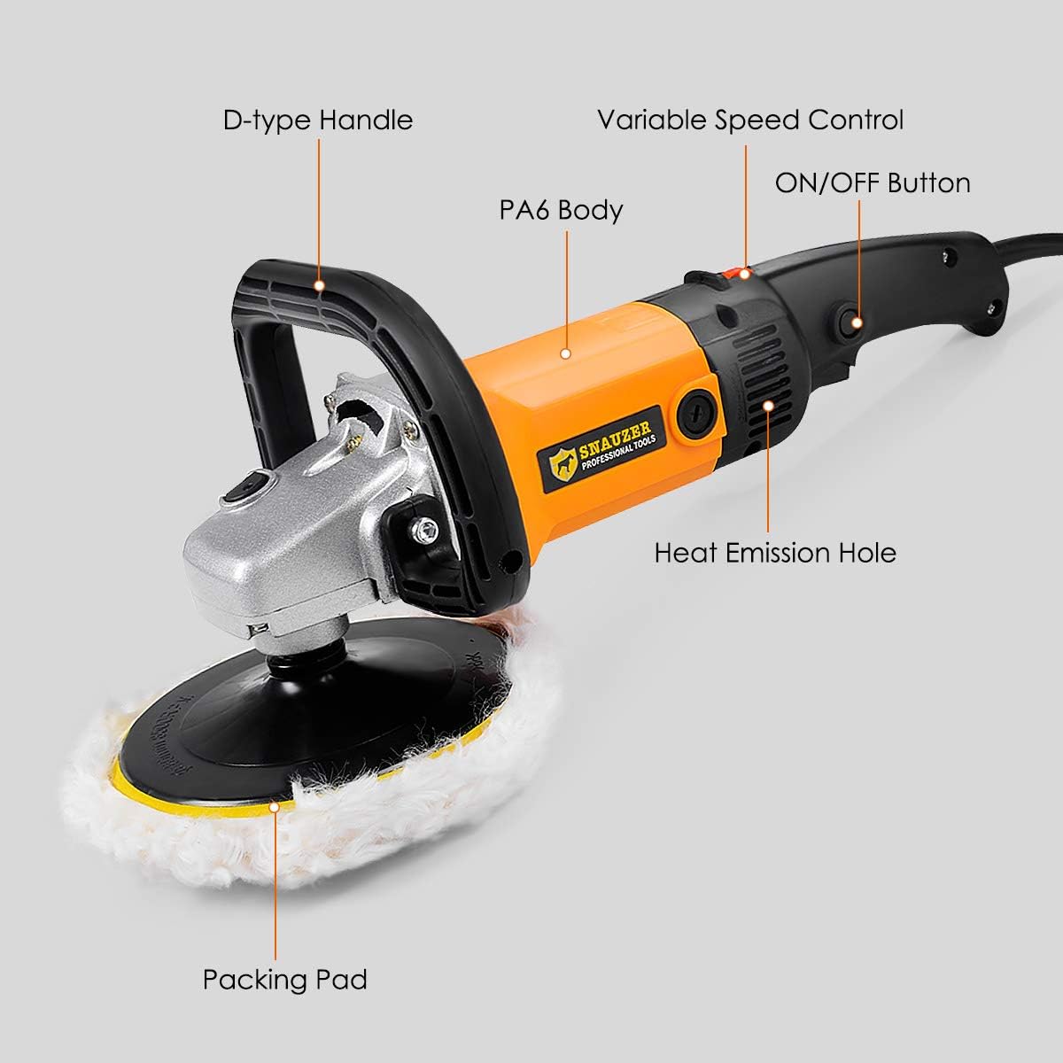 Electric Car Polisher 6-Speed Rotary Polisher 7 Buffer Sander with Bonnet Pad, 10Amp B764