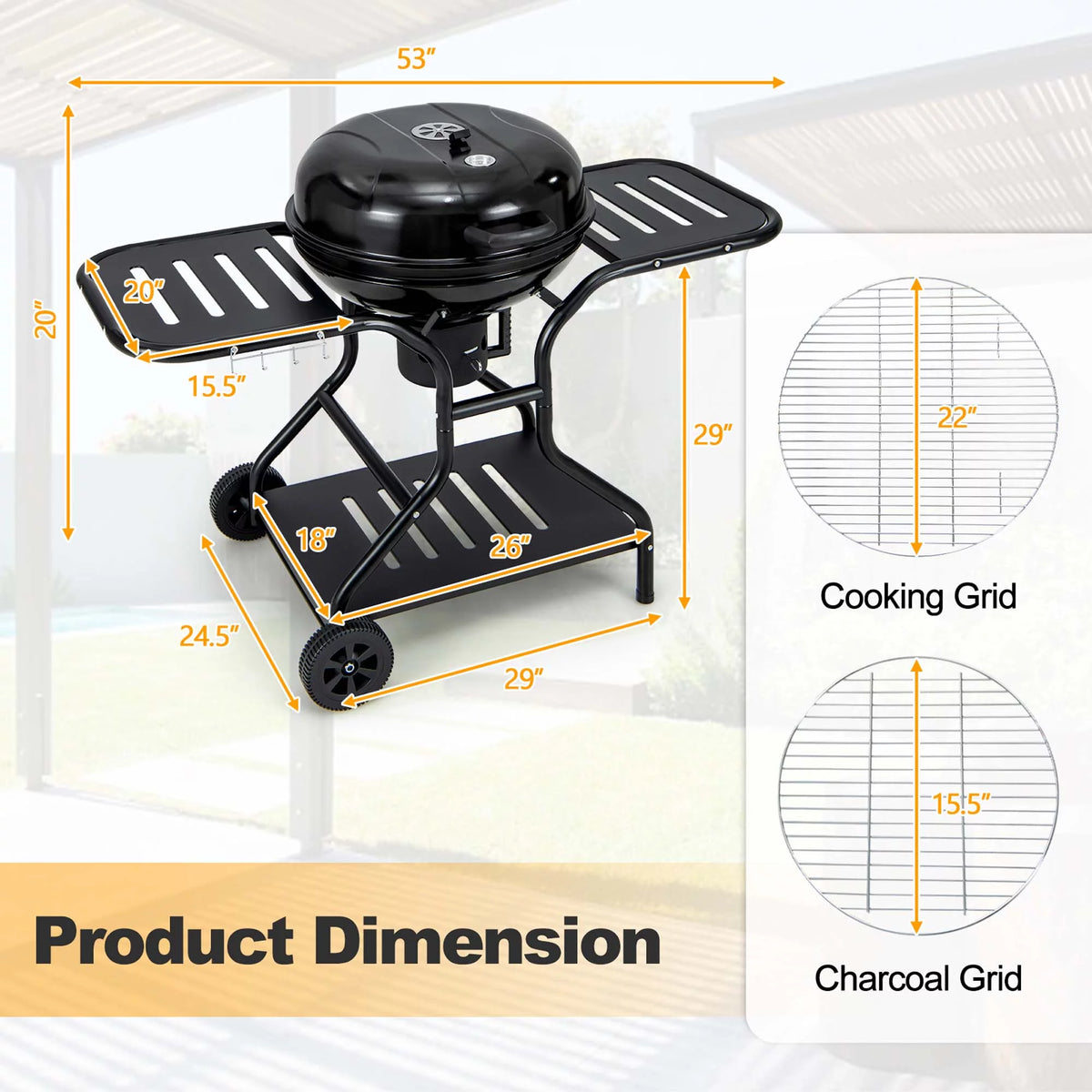 22 inch Charcoal BBQ Grill with Thermometer G3207