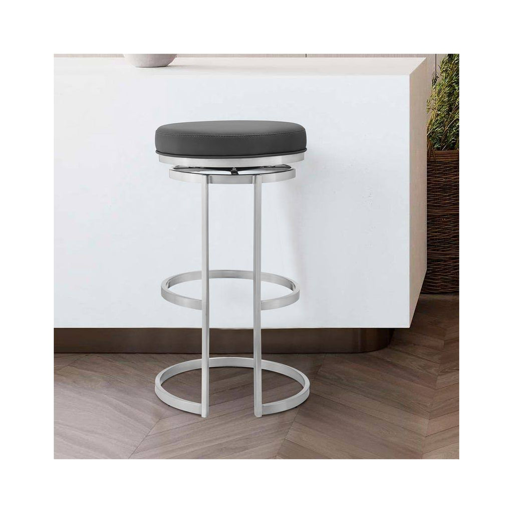 Gray Faux Leather Swivel Bar Stool G638