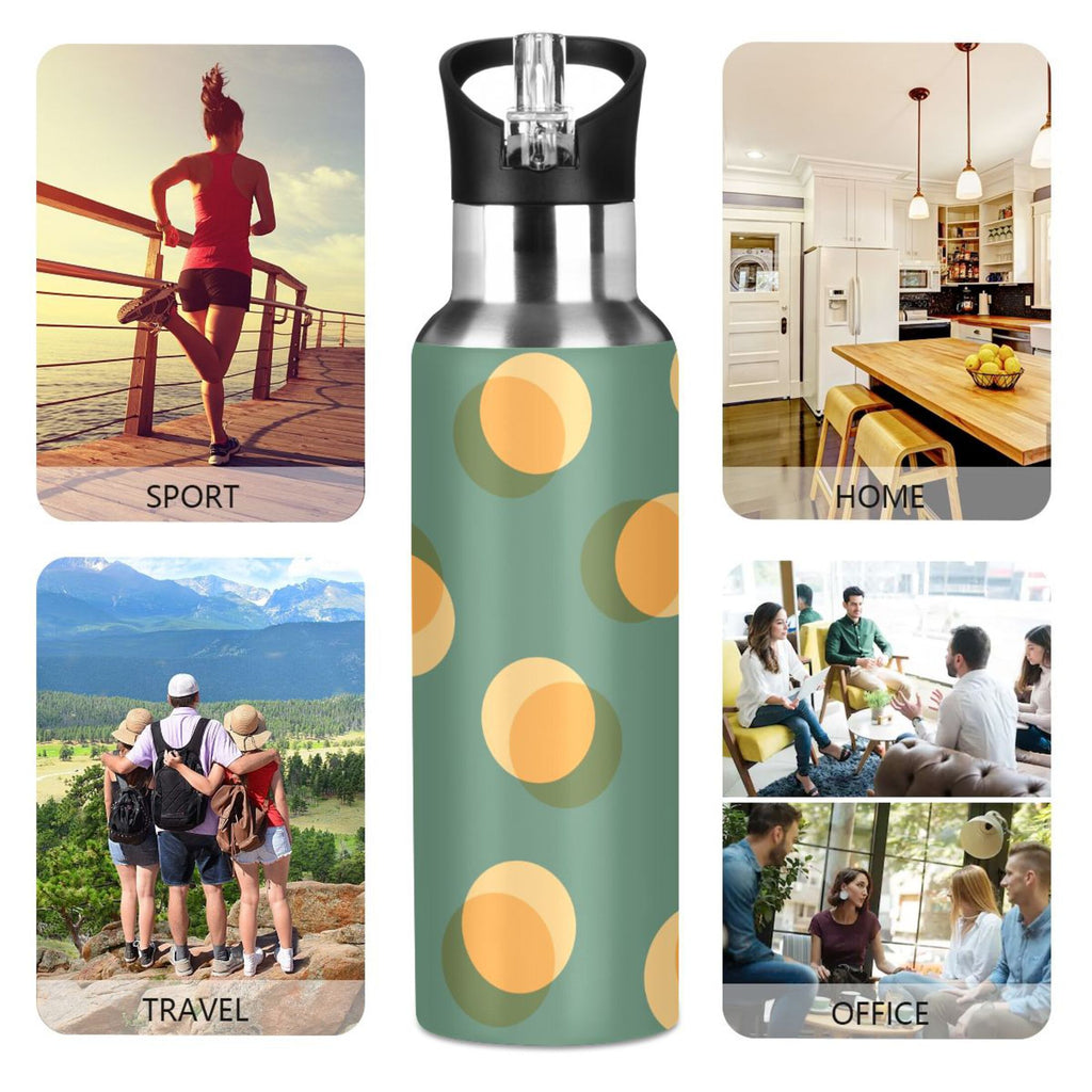 Yellow Green Polka Dot Stainless Steel Insulated Water Bottle with Straw Lid D497
