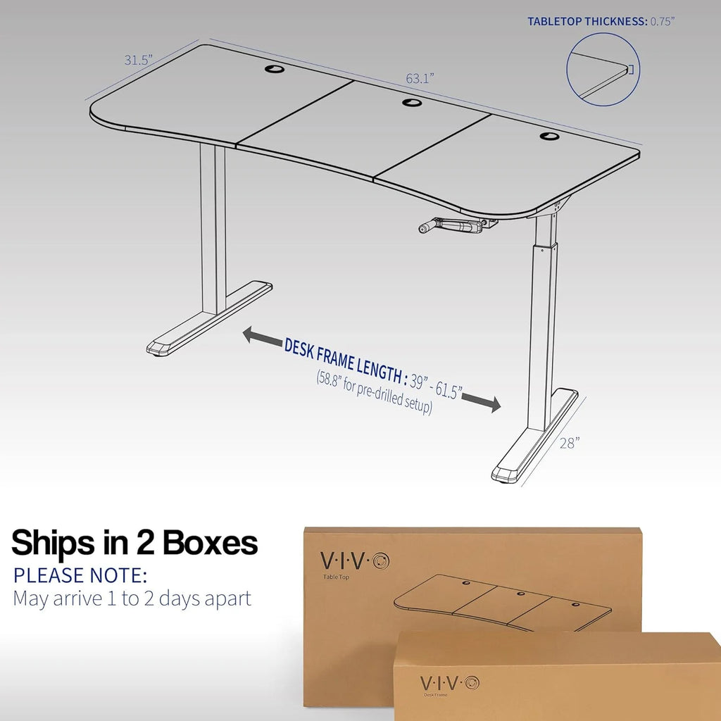 Height Adjustable 63 X 32 Inch Stand Up Desk with Black Table Top E17635