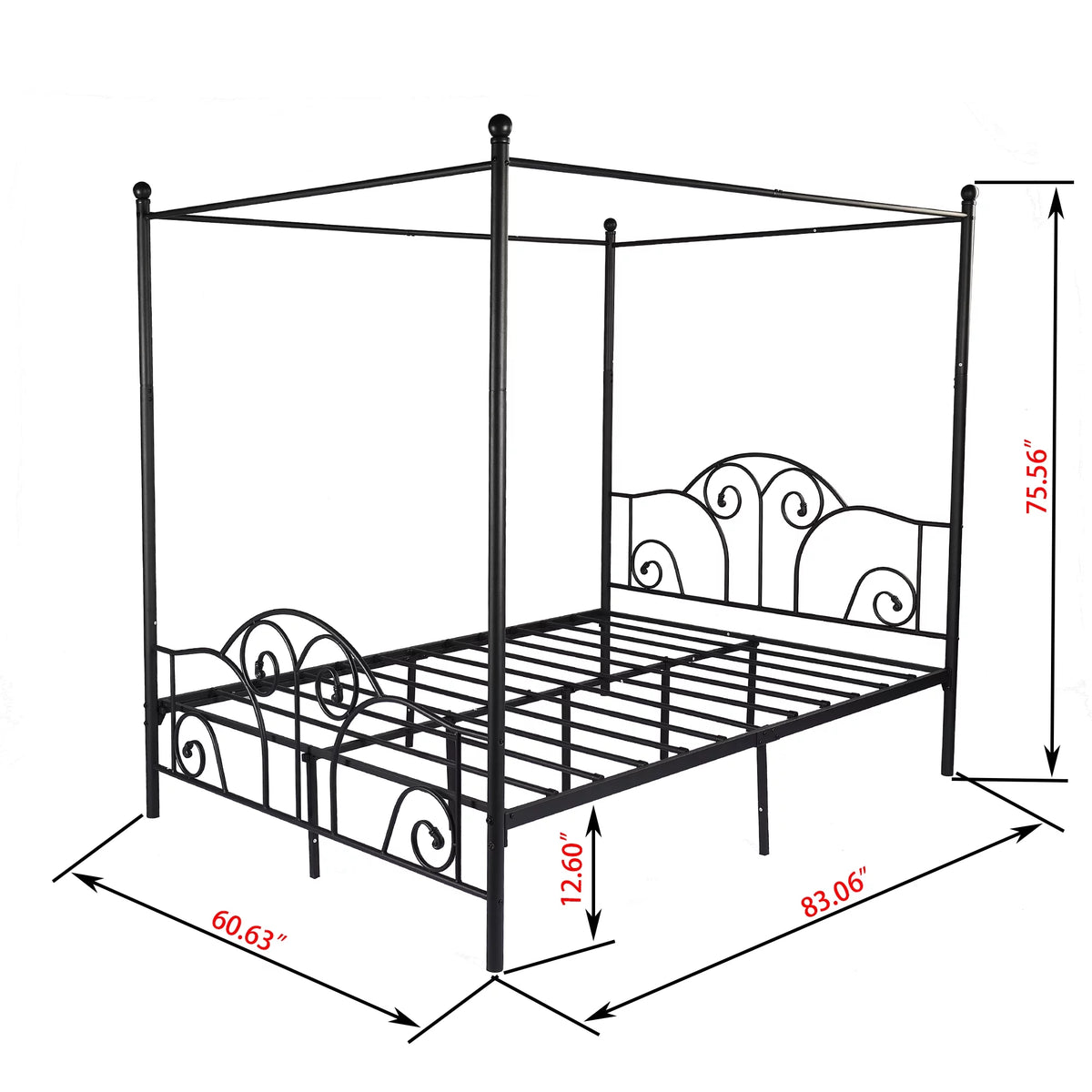 Vintage White Full Size Metal Canopy Bed Frame O2978