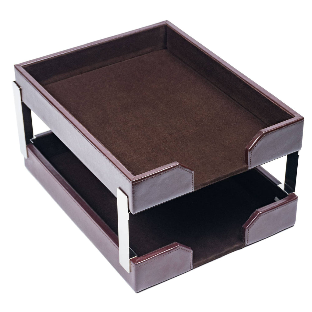 Dark Brown Leather Double Letter Trays O7226