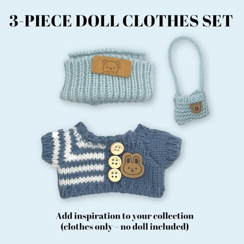 17cm Doll 4-Piece Clothes Set Denim Overall Sun Hat T-Shirt Knitted Flower Brooch E2418