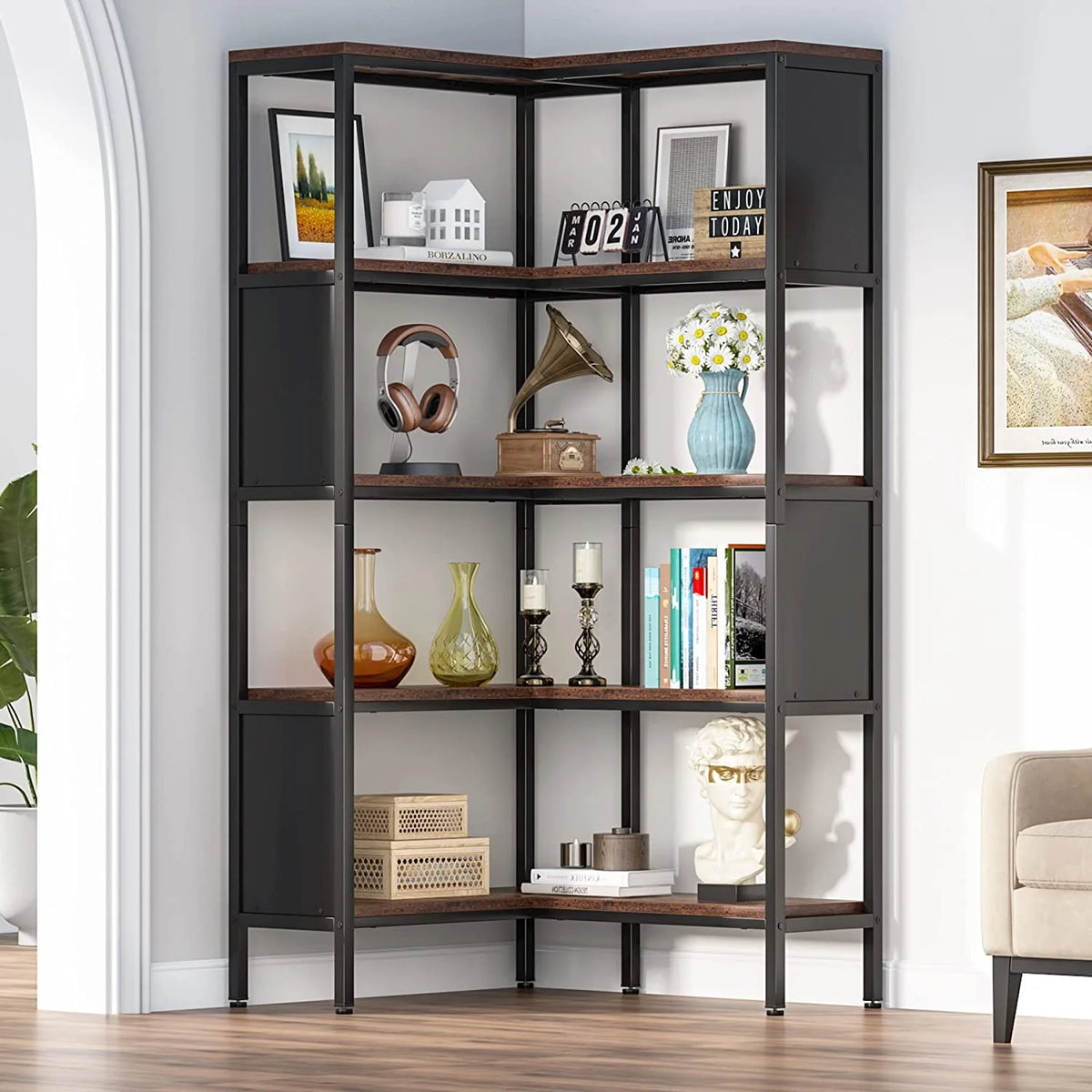 5-Tier L-Shaped Corner Bookshelf F295