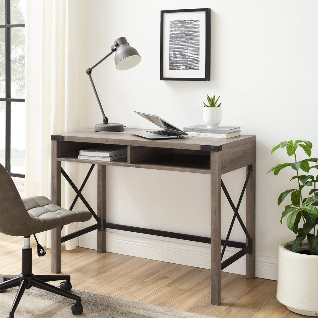 Grey Wash Metal Writing Desk J362217