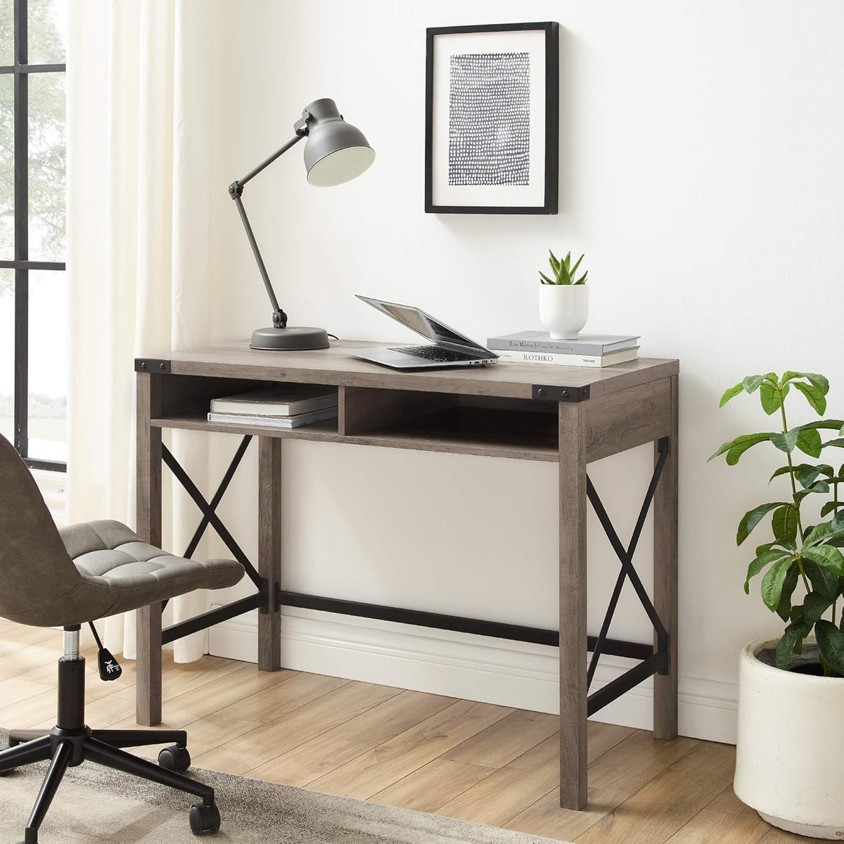 Grey Wash Metal Writing Desk J362217