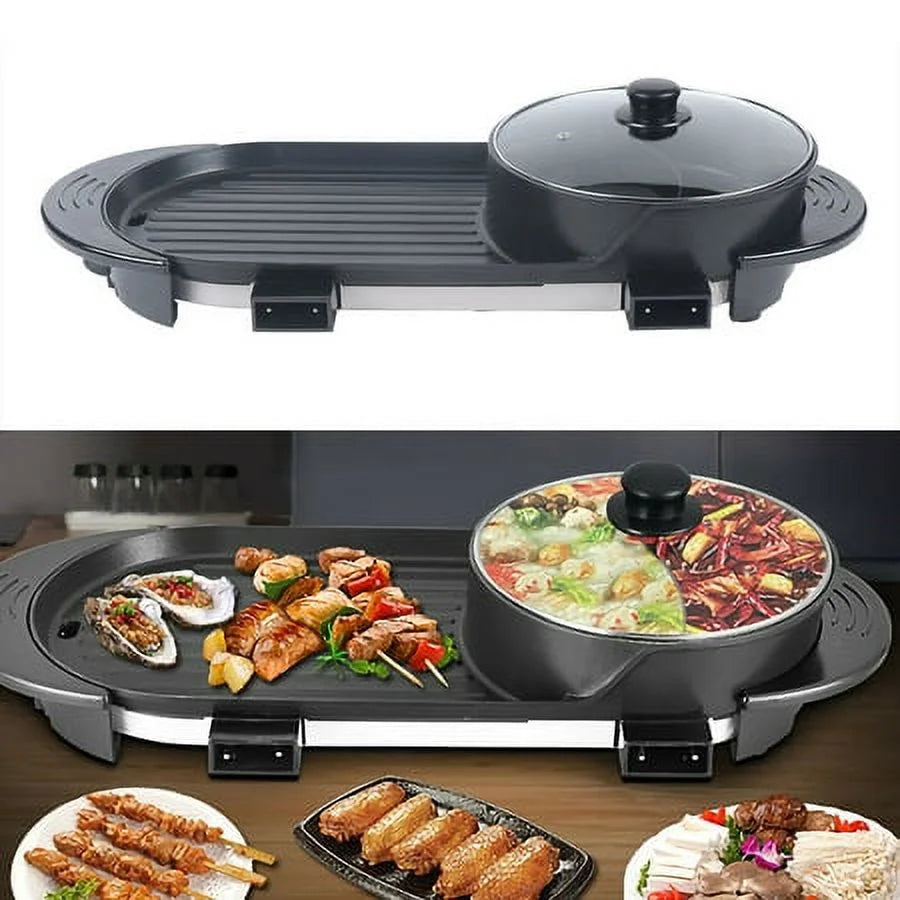 2 In 1 Portable Electric Non-stick Hot Pot Barbecue Grill T94958