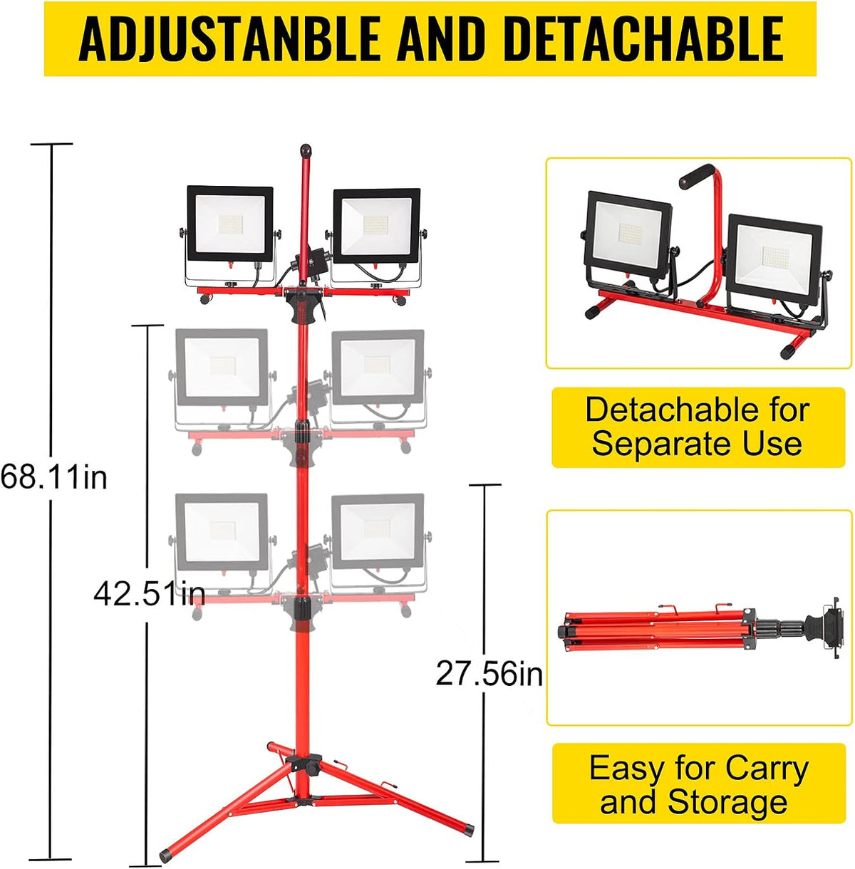 LED Work Light with Stand, 15000 Lumen Dual-head, IP65 Waterproofed, 5000 Kelvin A415