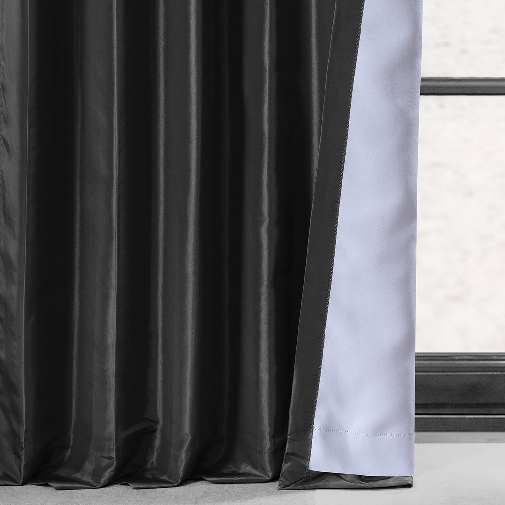 Black Faux Silk Taffeta Curtain 1 Panel 50W X 84L R38951