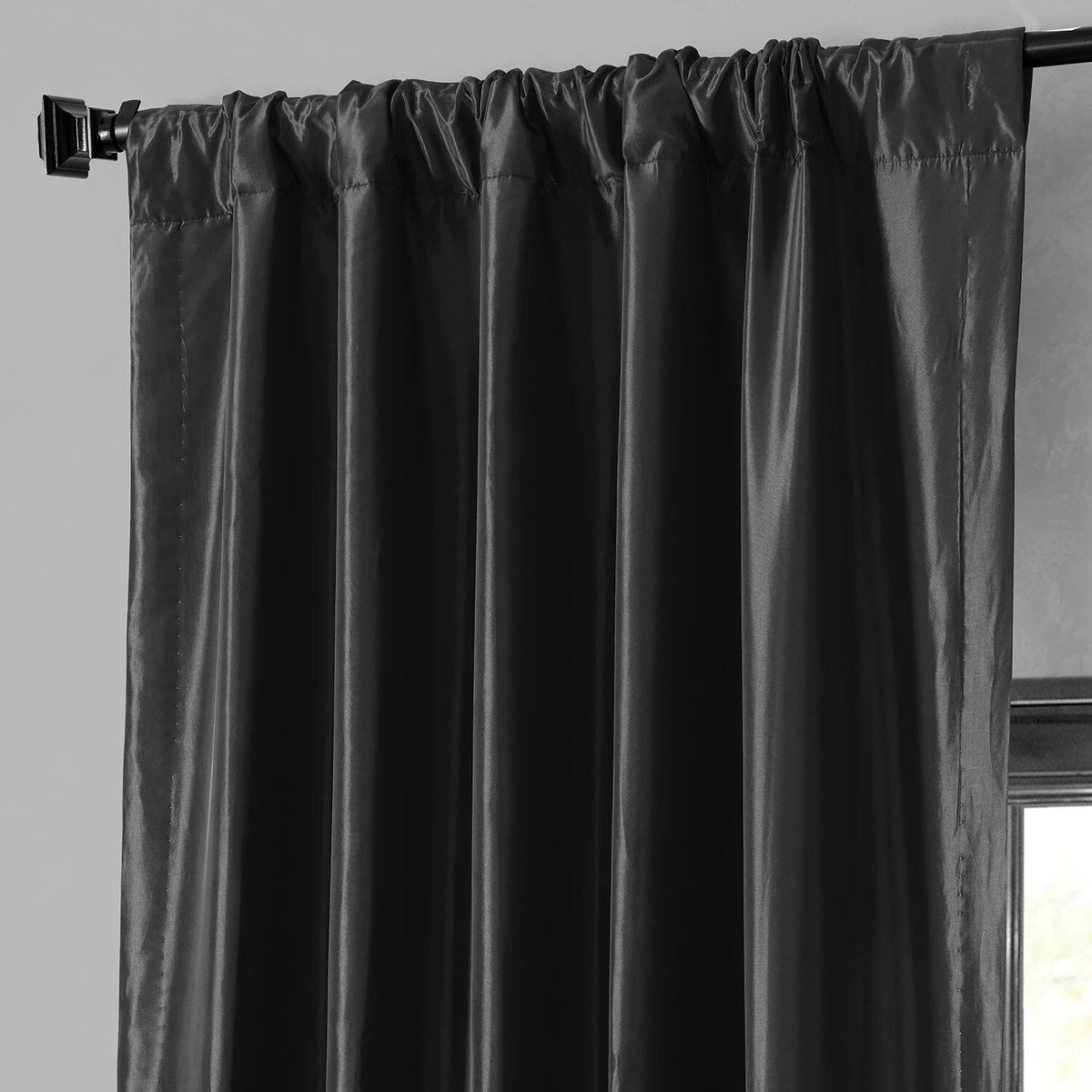 Black Faux Silk Taffeta Curtain 1 Panel 50W X 84L R38951