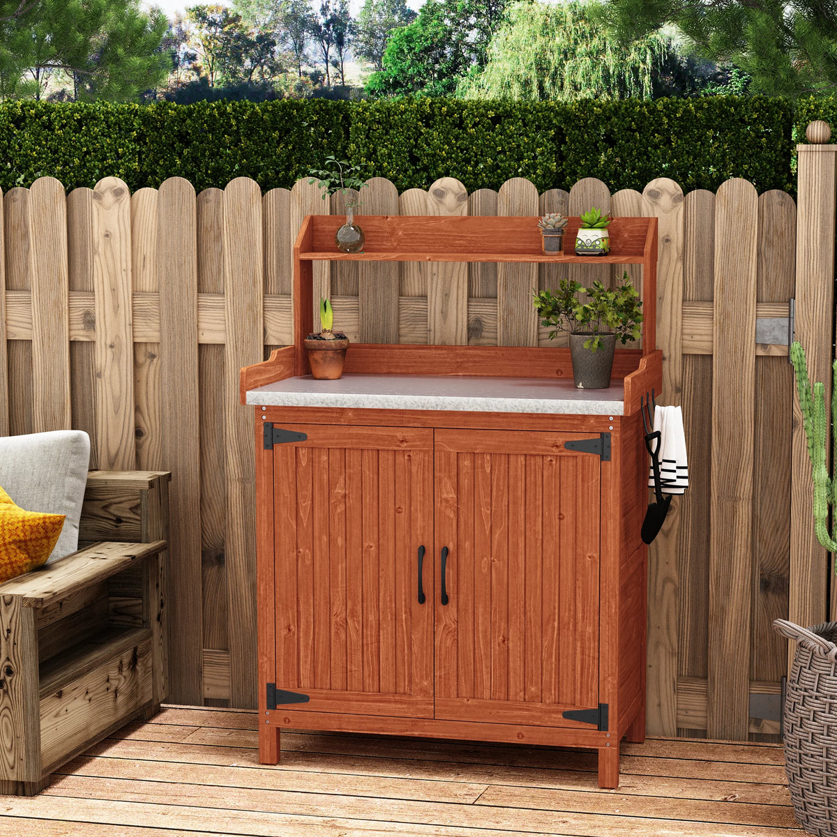 Galvanized Steel Potting Bench with Storage E1554
