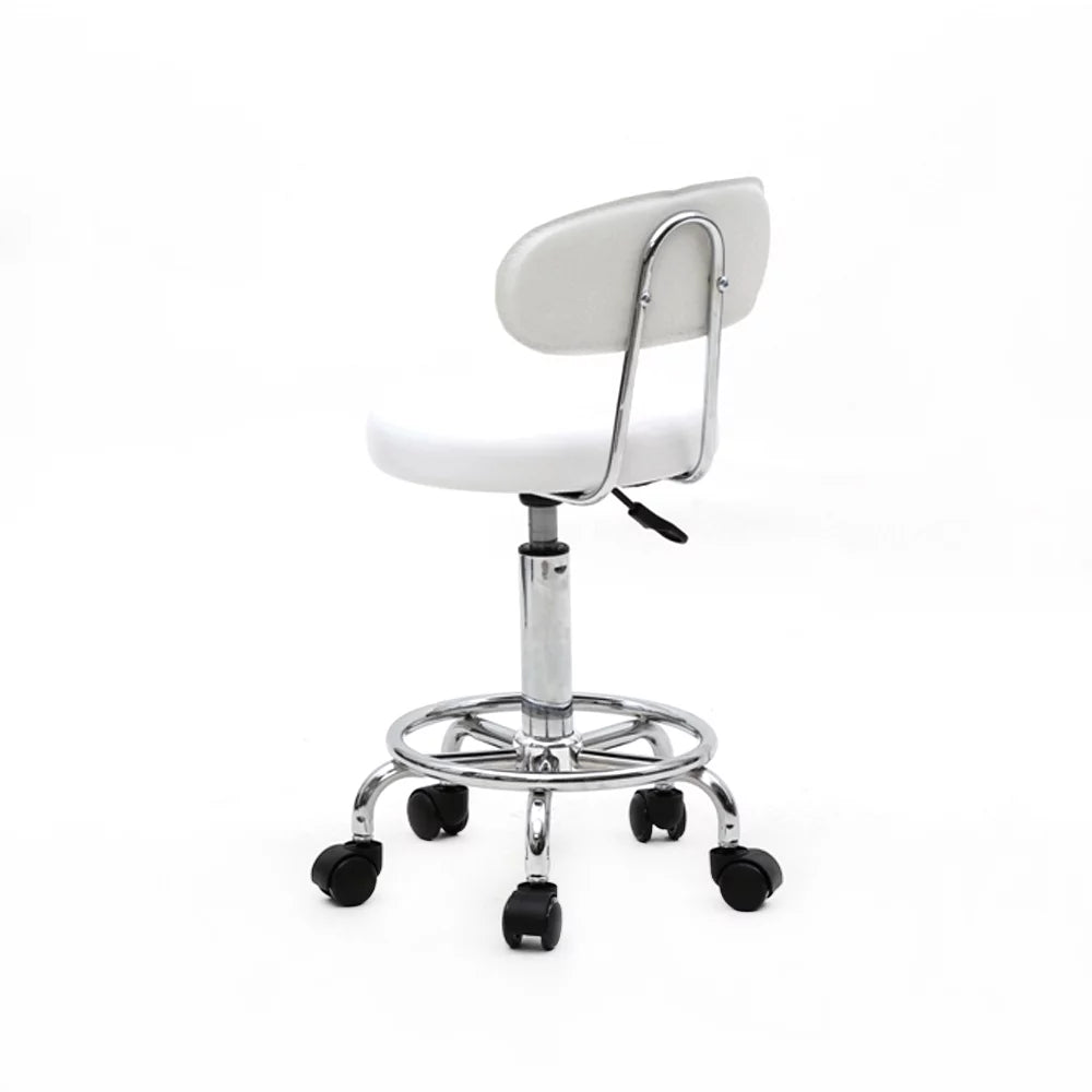 White Adjustable PU Leather Rolling Stool V529